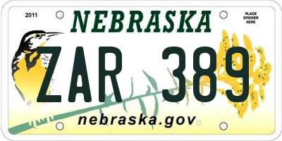 NE license plate ZAR389