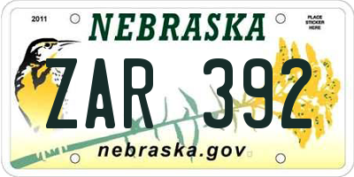 NE license plate ZAR392