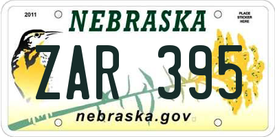 NE license plate ZAR395