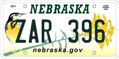NE license plate ZAR396