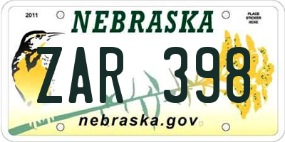 NE license plate ZAR398