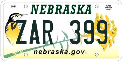 NE license plate ZAR399