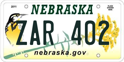 NE license plate ZAR402