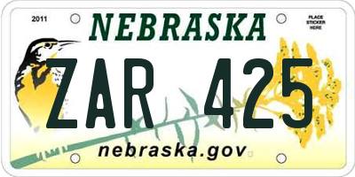 NE license plate ZAR425