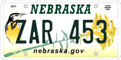 NE license plate ZAR453