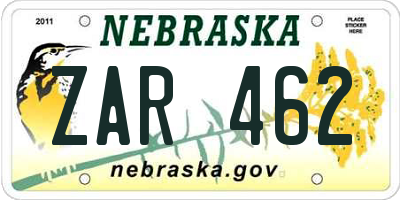 NE license plate ZAR462