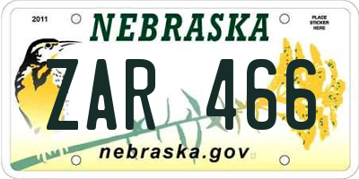 NE license plate ZAR466