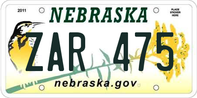 NE license plate ZAR475