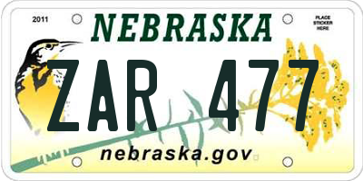 NE license plate ZAR477