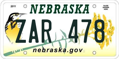 NE license plate ZAR478
