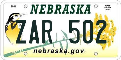NE license plate ZAR502