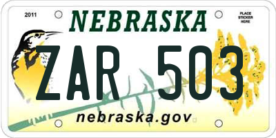 NE license plate ZAR503