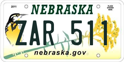NE license plate ZAR511