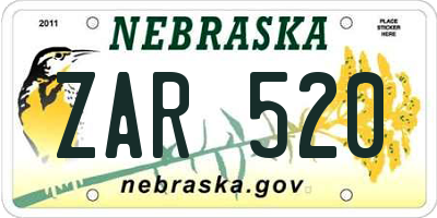 NE license plate ZAR520