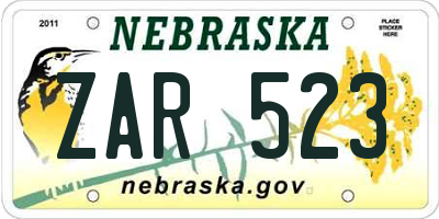 NE license plate ZAR523