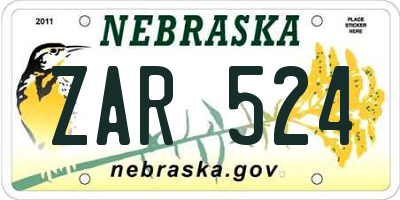 NE license plate ZAR524