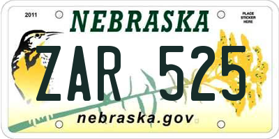NE license plate ZAR525