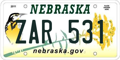 NE license plate ZAR531