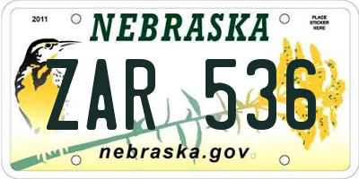 NE license plate ZAR536