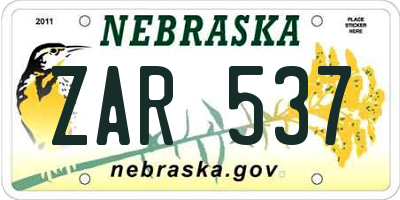 NE license plate ZAR537