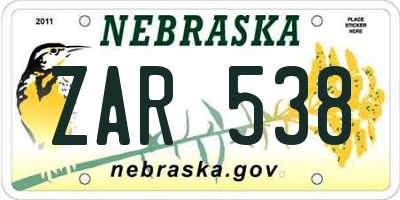 NE license plate ZAR538