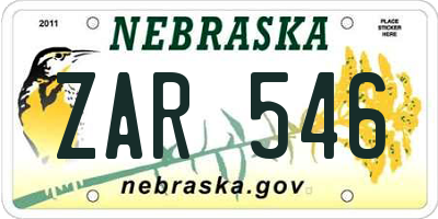 NE license plate ZAR546