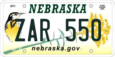 NE license plate ZAR550