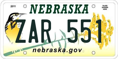 NE license plate ZAR551