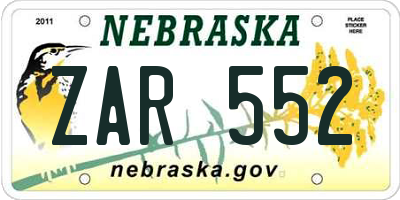 NE license plate ZAR552