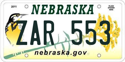 NE license plate ZAR553