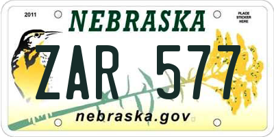 NE license plate ZAR577