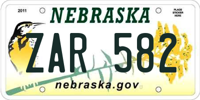 NE license plate ZAR582