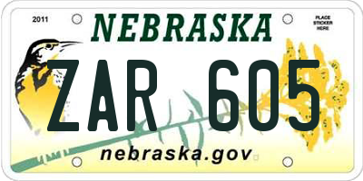 NE license plate ZAR605