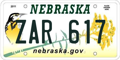 NE license plate ZAR617