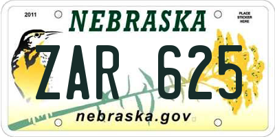 NE license plate ZAR625