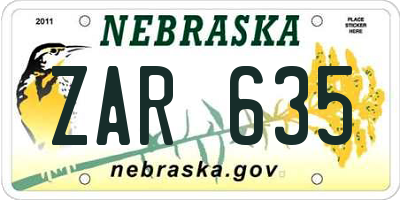 NE license plate ZAR635