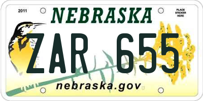 NE license plate ZAR655