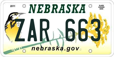 NE license plate ZAR663