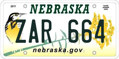 NE license plate ZAR664