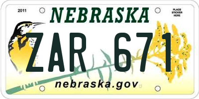 NE license plate ZAR671