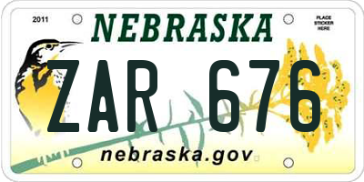 NE license plate ZAR676