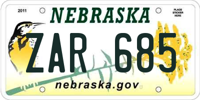 NE license plate ZAR685