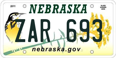 NE license plate ZAR693