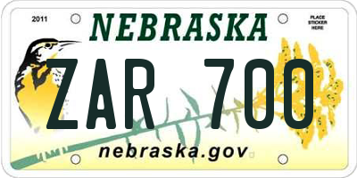 NE license plate ZAR700