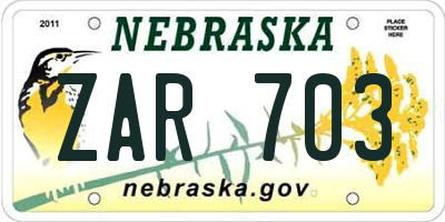 NE license plate ZAR703