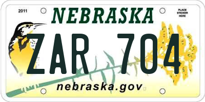 NE license plate ZAR704