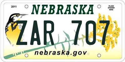 NE license plate ZAR707