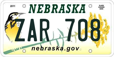 NE license plate ZAR708
