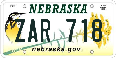 NE license plate ZAR718