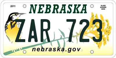 NE license plate ZAR723